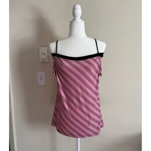 Y2K off the‎ shoulder top striped black pink cyber grunge womens small medium